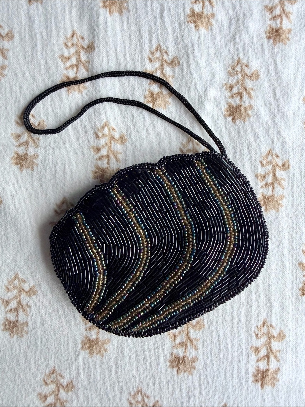 Black Beaded Evening Clutch with Iridescent Accents